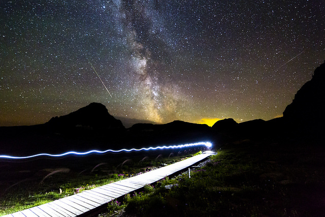 meteors in the sky over Glacier National Park