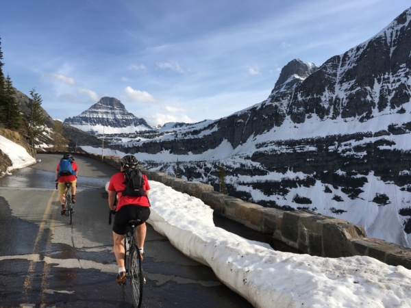 Biking in Glacier National Park Going to the Sun Road Montana in the spring
