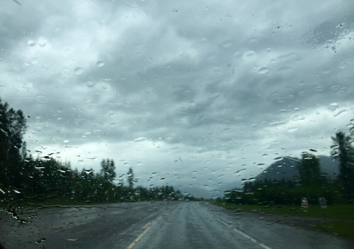 Rainy road into Glacier Park